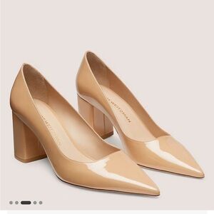 Stuart Weitzman Size 7 Stuart 75 Block Pump in Fawn Patent
